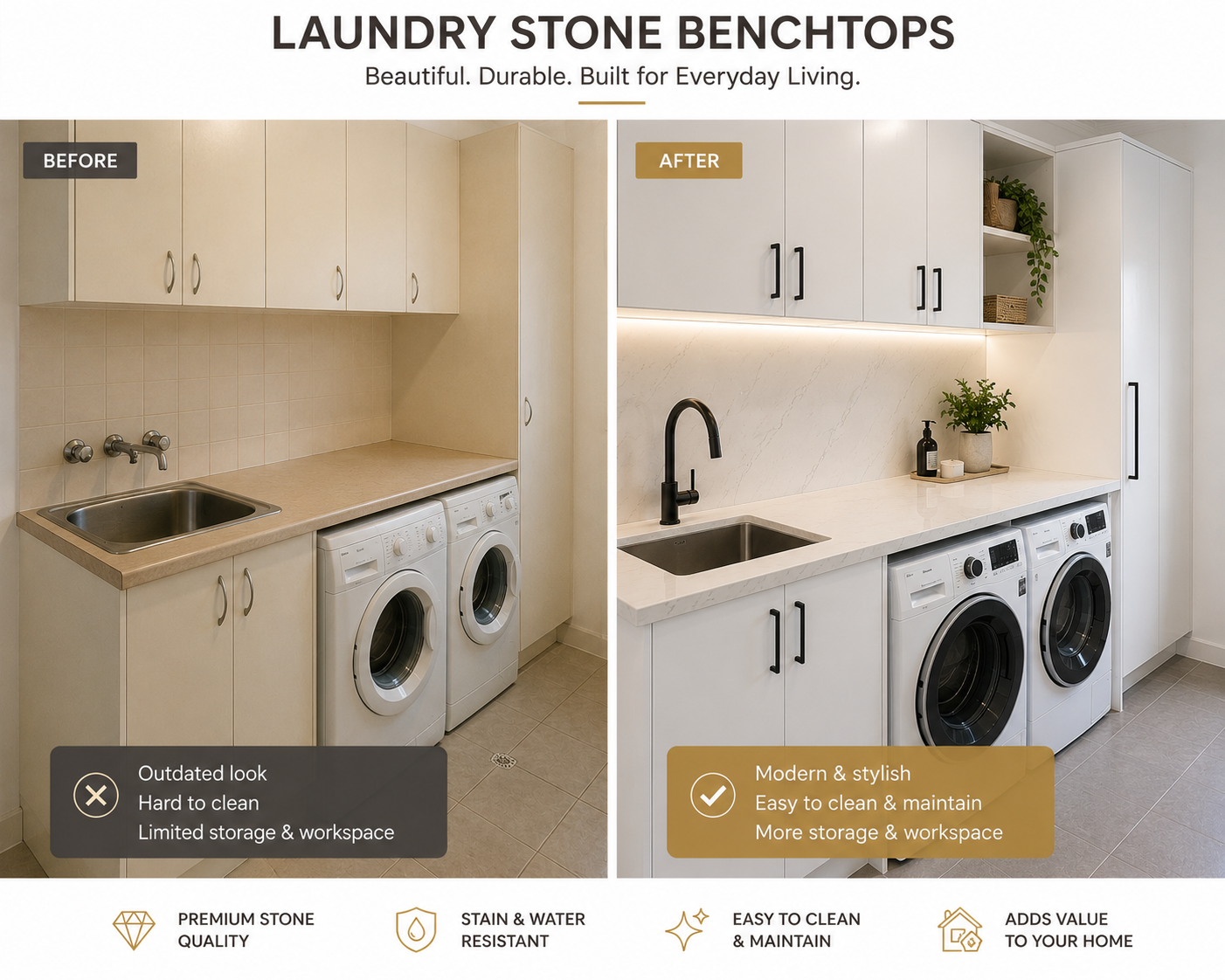 Laundry Stone Benchtops Melbourne