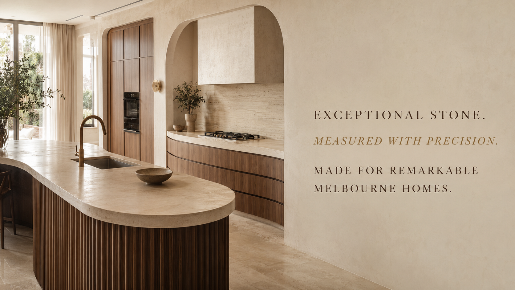 exceptional stone positioning hero warm curved kitchen