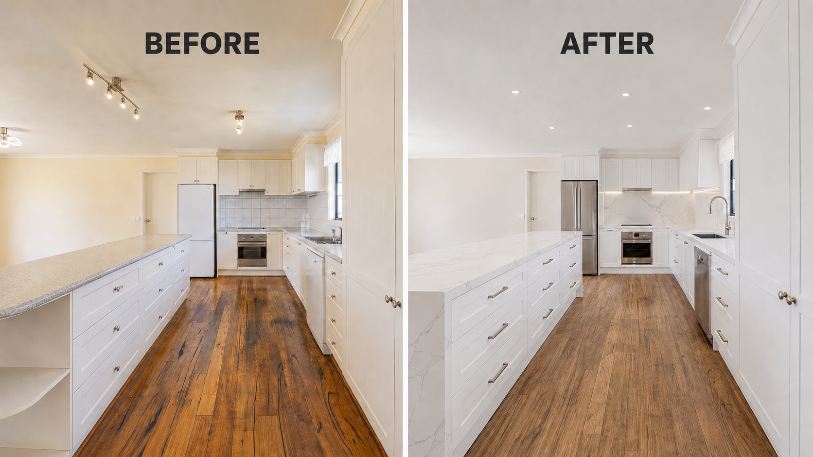 stone benchtops Melbourne before and after photo 1