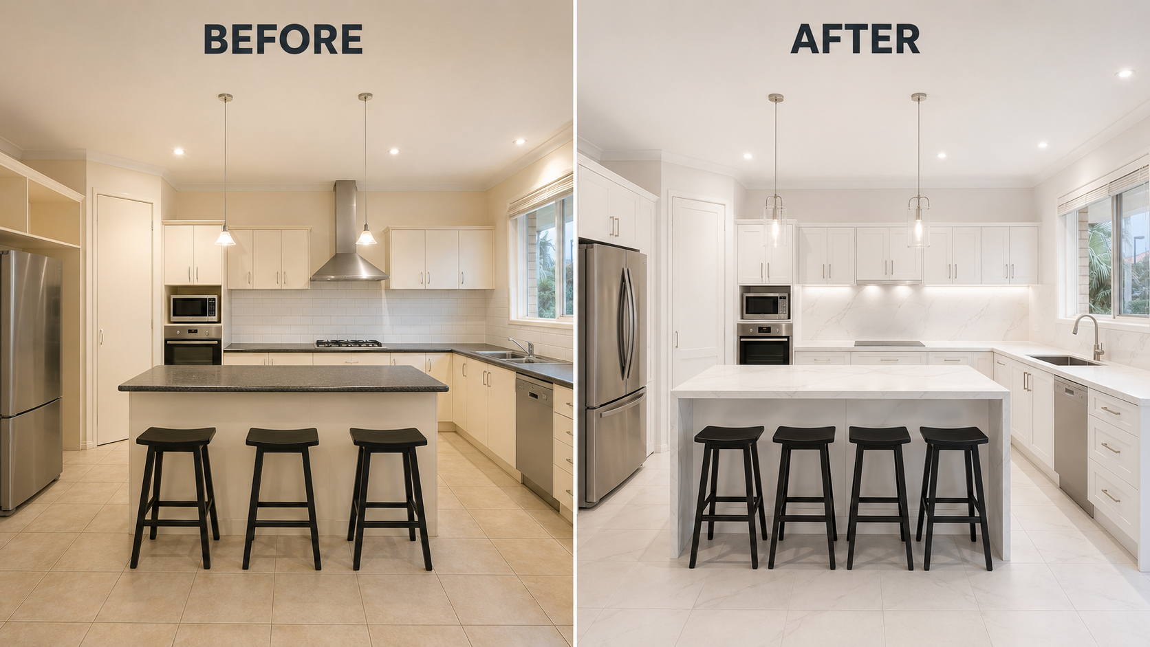stone benchtops Melbourne before and after photo 3