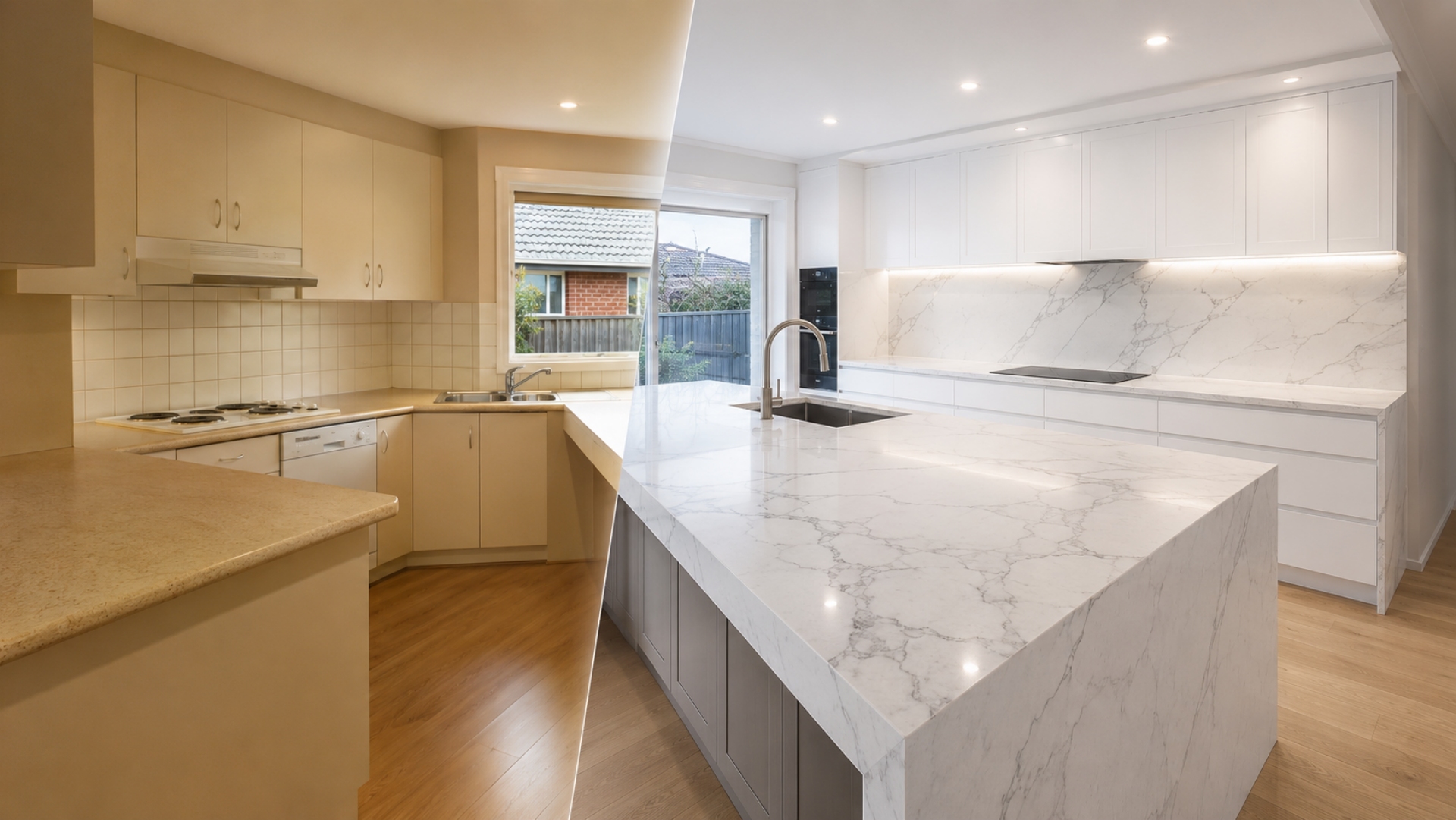 stone benchtops Melbourne before and after photos gallery